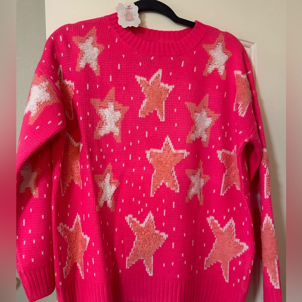 Bright Pink Star Sweater